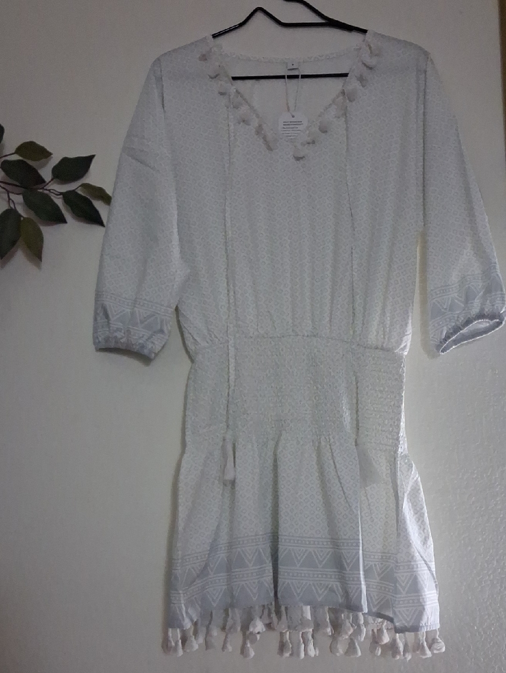 Girls White Tassel Hem Boho Dress